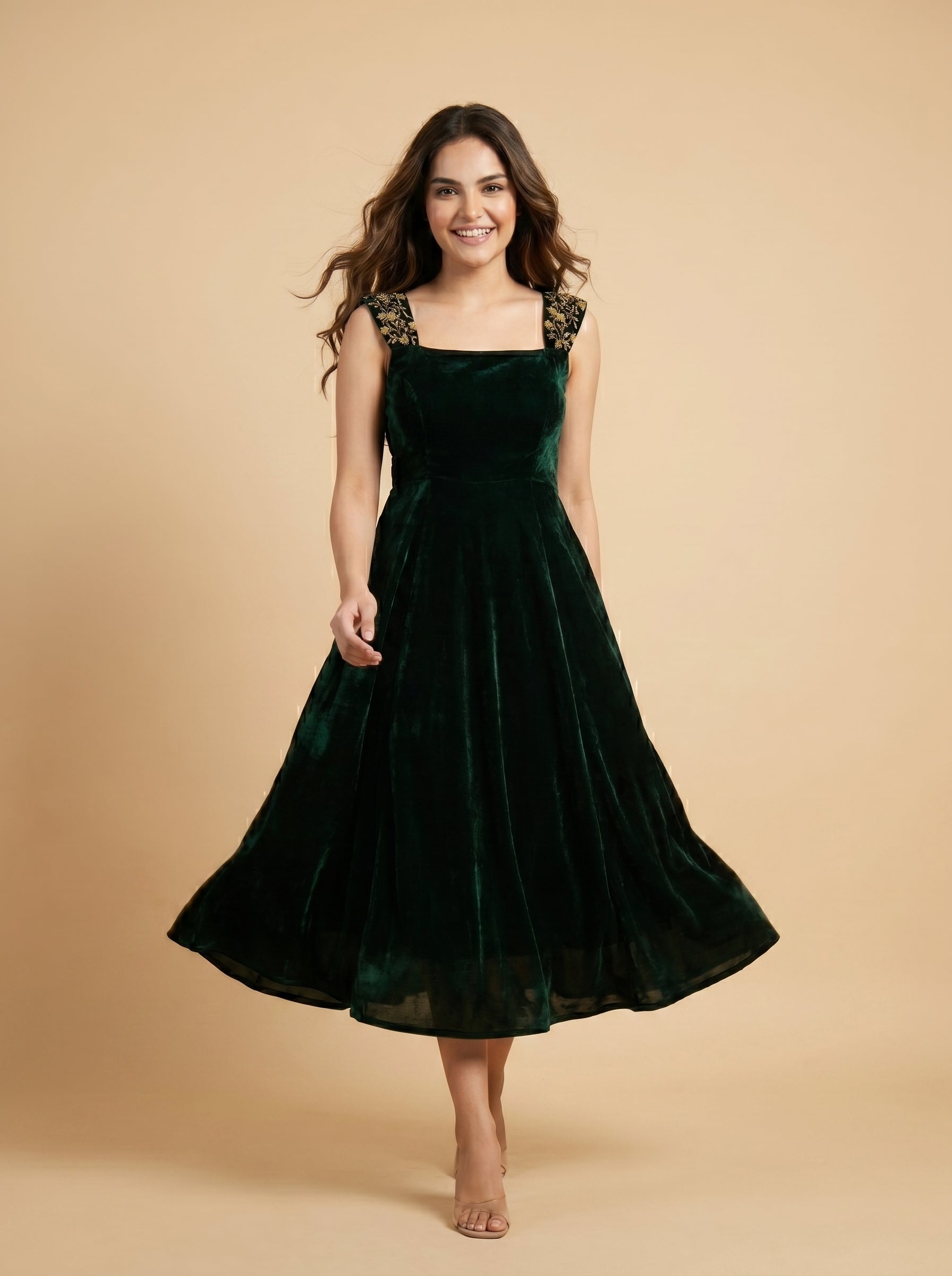 Velvet Midi Dress Rani - Emerald Green