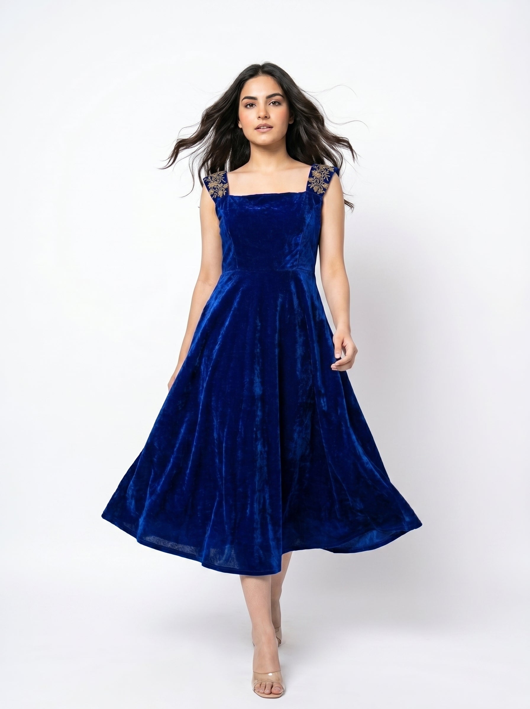 Velvet Midi Dress Rani - Royal Blue